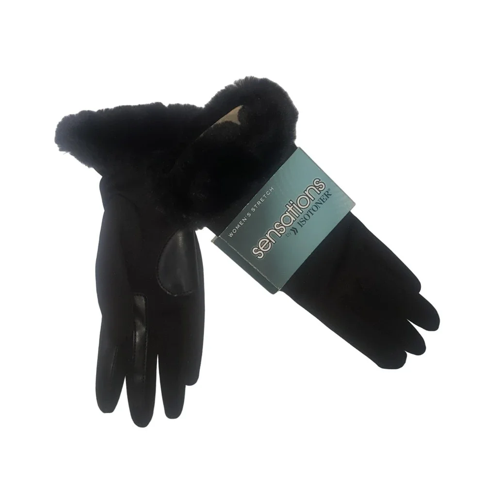ISOTONER Sensations Black Water Repellant Stretch Gloves NEW